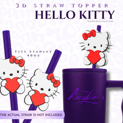 Kitty with Heart 3d Stanley Straw Topper – Fits Stanley 40oz