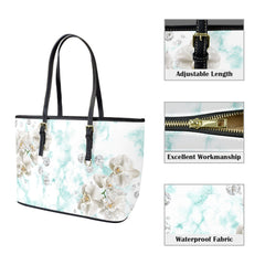 White Orchids and Diamonds Customizable Leather Tote Bag - Large Size, Front & Back Printing"