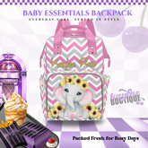 Pink Elephant and Sunflower Multi-Use Diaper Bag
