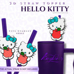 Kitty with Apple 3d Stanley Straw Topper – Fits Stanley 40oz