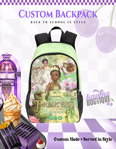 Green Inspired Customize Princess And Frog  Personalized Backpack