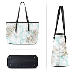 White Orchids and Diamonds Customizable Leather Tote Bag - Large Size, Front & Back Printing"
