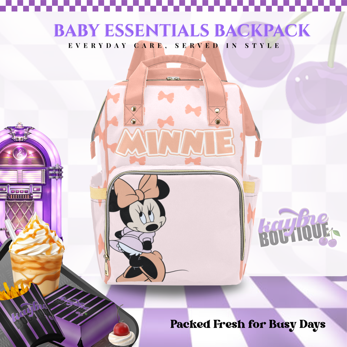 Peach Minnie Multi-Use Diaper Bag