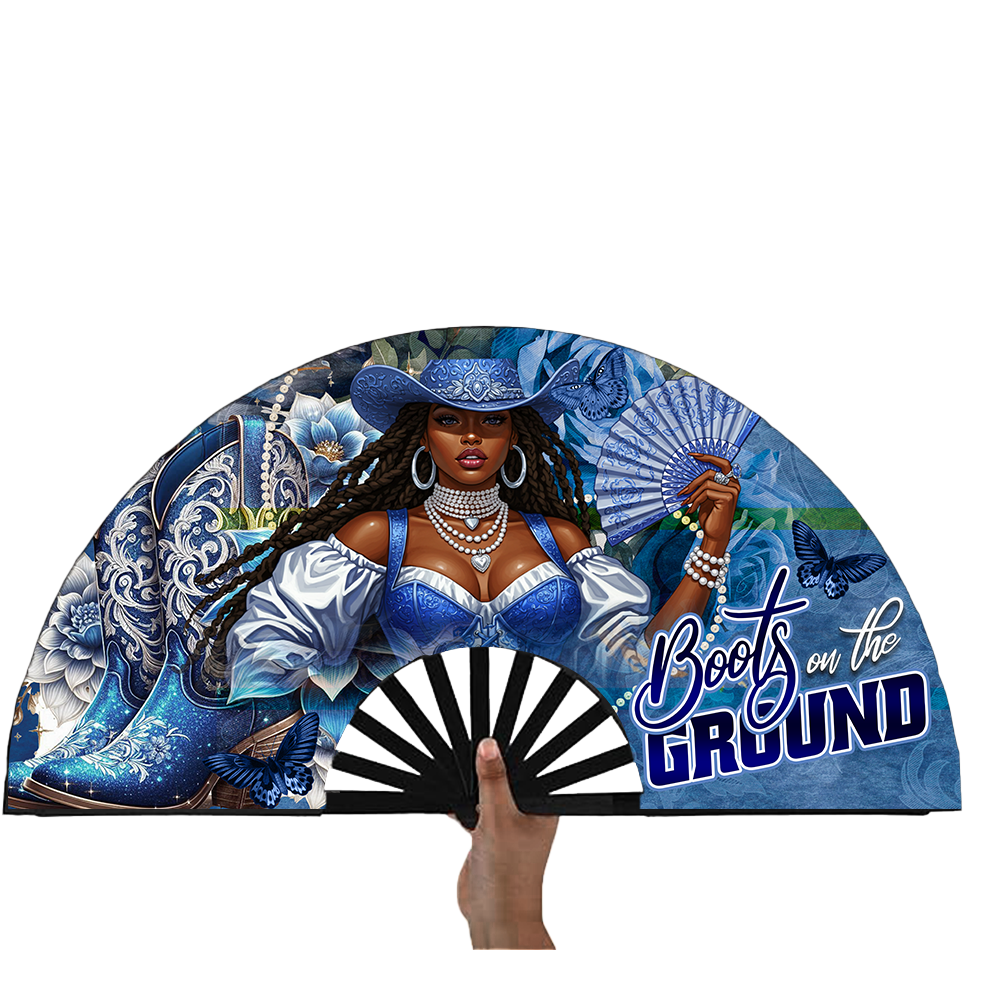 Blue Cowgirl Clack Fans 13in